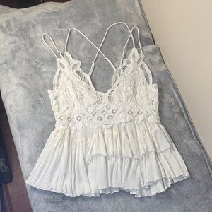 Free People Intimately Adella Cami White Lace Boho Tank Top - Size S - Like New